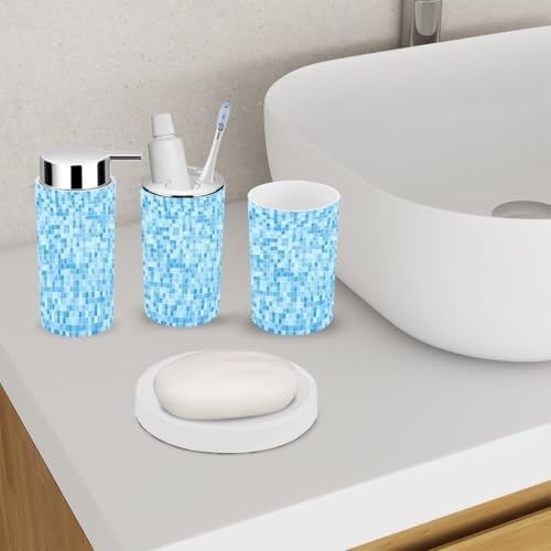 6 Piece Bathroom Accessory Set Blue Mosaic Tile