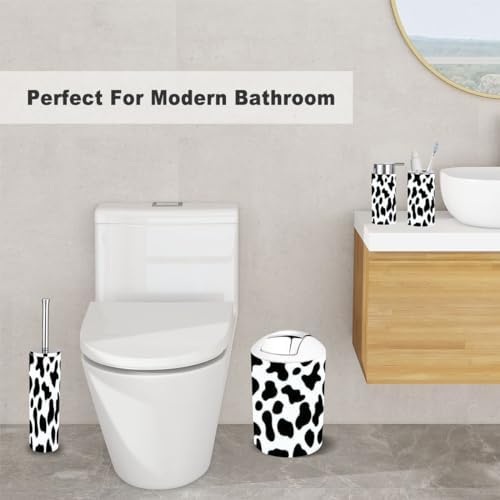 6-Piece Bathroom Accessory Set with Milk Cow Skin Pattern