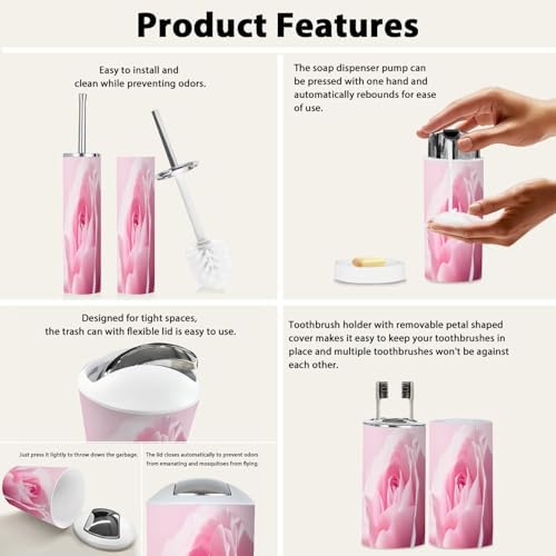 Boho Bathroom Accessory Set 6 Piece Light Pink