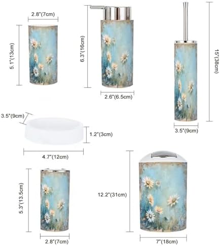 Ornate White Daisies Bathroom Accessory Set 6 Piece 1