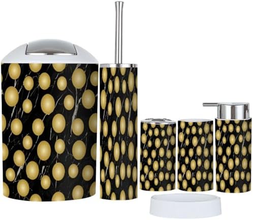 Boho Bathroom Accessories Set 6 Piece Gold Polka Marbling