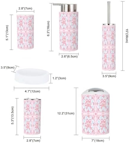 6 Piece Bathroom Accessory Set with Rose Ribbons 1