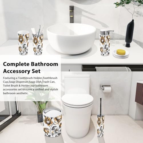 Boho Gold Rose Bathroom Accessory Set 6 Pieces