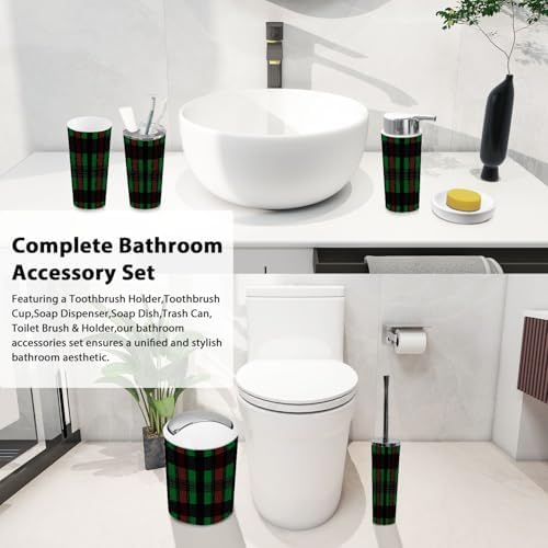 Boho Bathroom Accessory Set 6 Piece Plaid Design