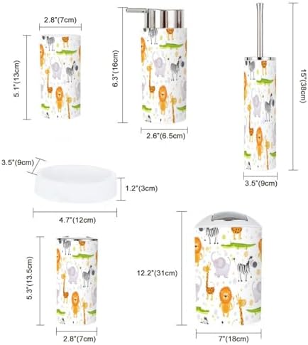 6 Piece Bathroom Accessory Set with Giraffe Pattern