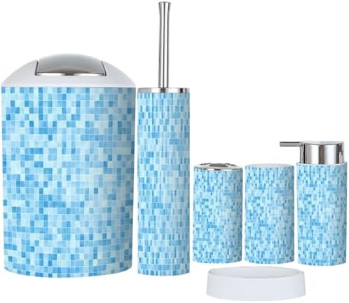 6 Piece Bathroom Accessory Set Blue Mosaic Tile