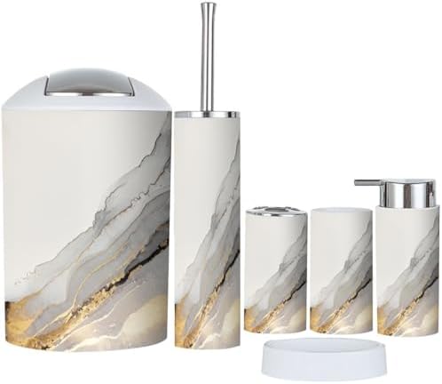 Boho Black Gold Bathroom Accessory Set 6 Piece