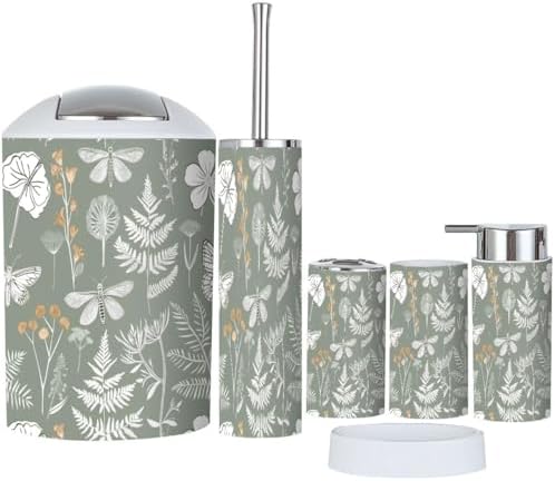 Boho Moths Butterfly Grass Trash Can and Accessories Set