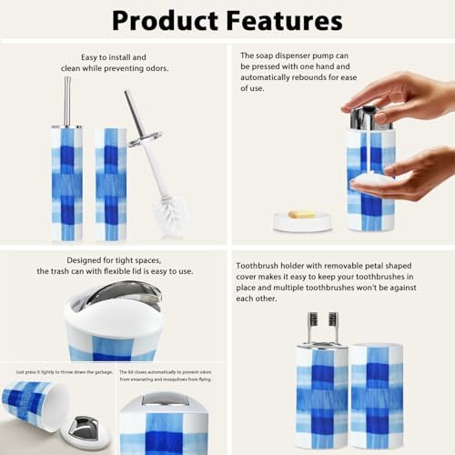 Boho Check Plaid Bathroom Accessory Set of 6