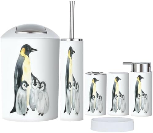 Penguins Bathroom Accessory Set 6 Piece White