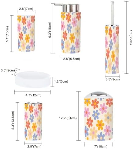 Retro Floral Bathroom Accessory Set 6 Piece 1