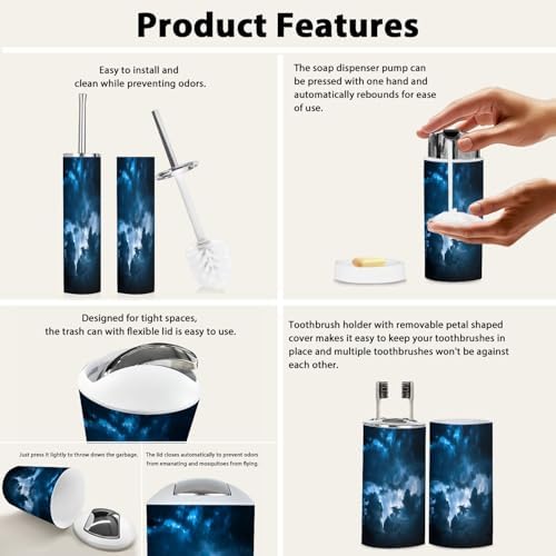 Boho Dark Blue Bathroom Accessory Set 6 Piece