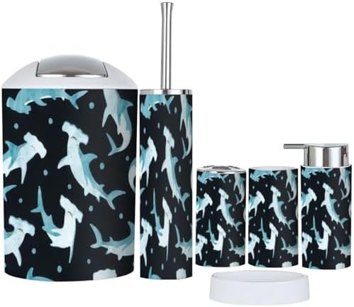 6 Piece Bathroom Accessory Set with Shark Pattern