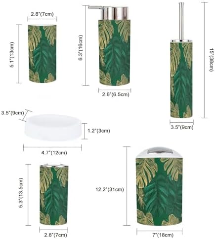 Boho Green Tropical Bathroom Accessory Set 6 Piece 1