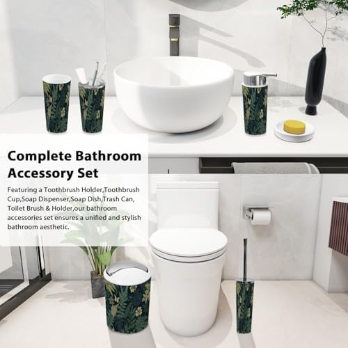 Boho Fern Leaf Bathroom Accessory Set 6 Piece