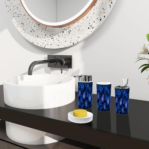 Boho Blue Roses Bathroom Accessory Set 6 Piece 1