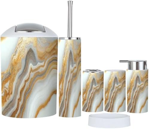 Boho 6-Piece Bathroom Accessory Set with Marble Texture