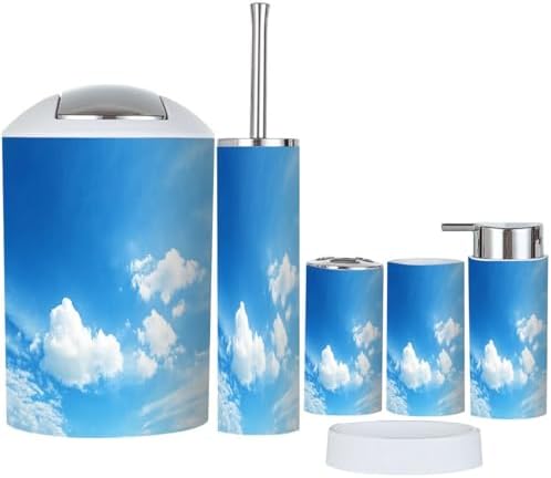 Boho Blue Sky Trash Can and Bathroom Accessories Set