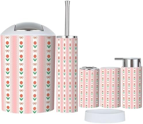 6 Piece Bathroom Accessory Set with Floral Design 1