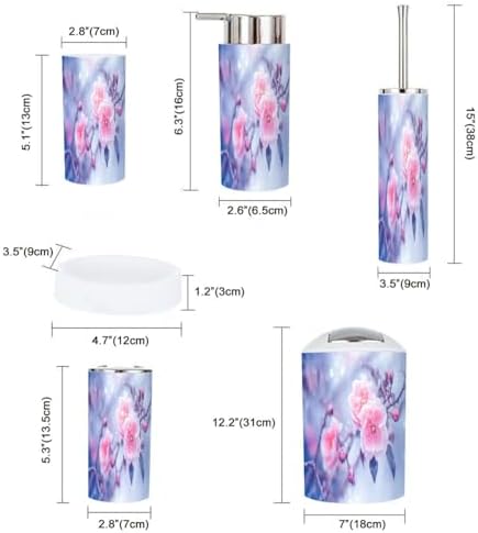 Boho Style 6-Piece Bathroom Accessory Set with Pink Roses
