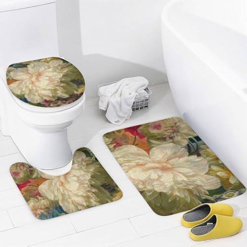 Kuizee 4-Piece Floral Shower Curtain Set with Rugs