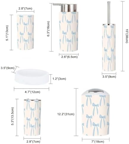 6 Piece Bathroom Accessory Set with Blue Bows