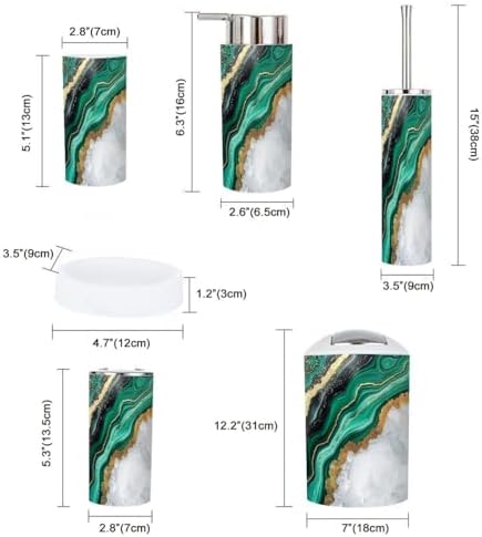 Boho Bathroom Accessory Set 6 Piece in White Marble and Green Agate