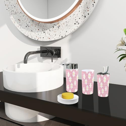 Boho Plaid Flowers Bathroom Accessory Set of 6