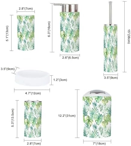 Boho Tropical Leaves Bathroom Accessory Set 6 Piece 1