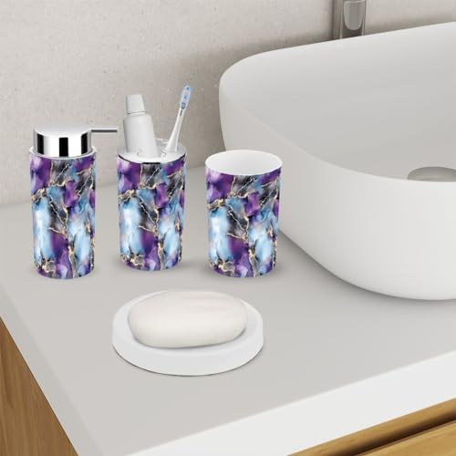 6 Piece Bathroom Accessory Set with Marble Pattern 1