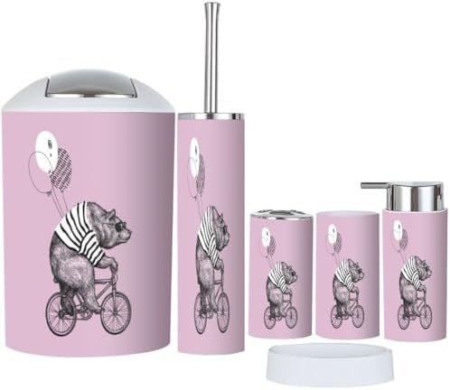 6 Piece Cute Bear Bathroom Accessory Set 1