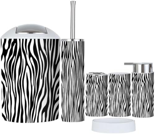 Zebra Print Bathroom Accessories 6 Piece Set