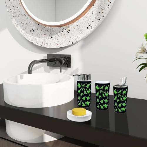 Boho Bathroom Accessory Set 6 Piece in Green and Black