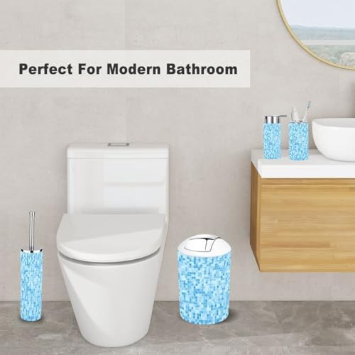 6 Piece Bathroom Accessory Set Blue Mosaic Tile