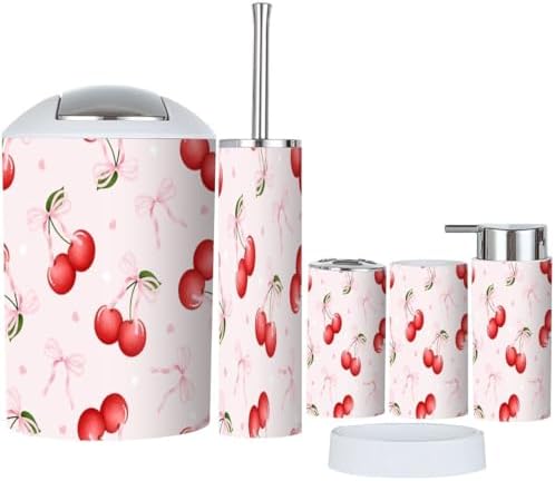 Valentine Coquette Cherry Bows Bathroom Accessory Set