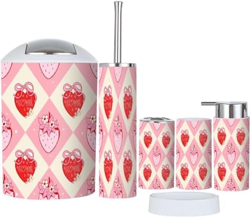 Strawberry Bow Bathroom Accessory Set 6 Piece