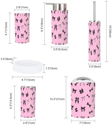 6 Piece Bathroom Accessory Set with Black and Pink Design
