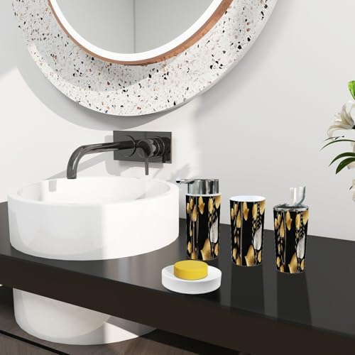 Boho 3D Golden Ginkgo Tree Bathroom Accessories Set 6 Piece