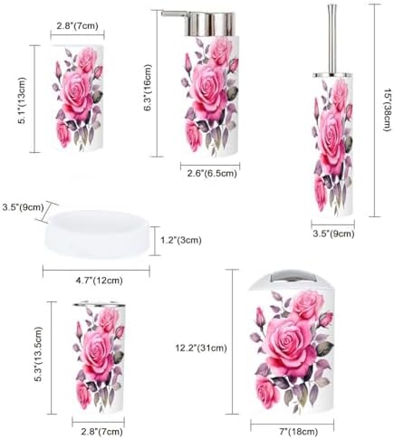 Pink Rose Flower Bathroom Accessory Set 6 Piece