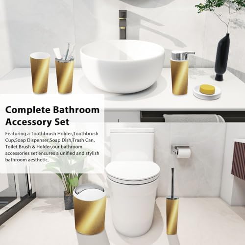 Boho Bathroom Accessory Set 6 Piece in Pale Brown and Yellow