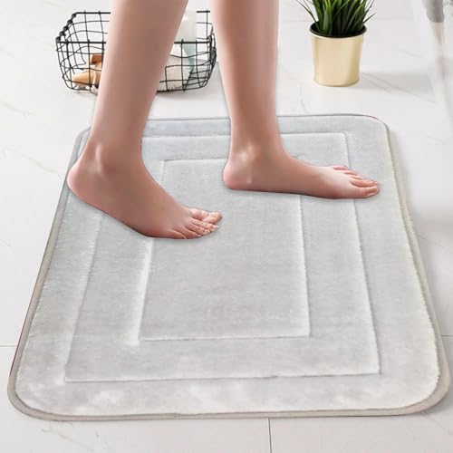 Memory Foam Bath Mat Rug 24x16 Inches Non-Slip Gray