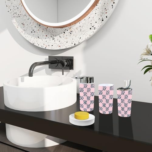 Boho Pink Checkered Bathroom Accessory Set of 6