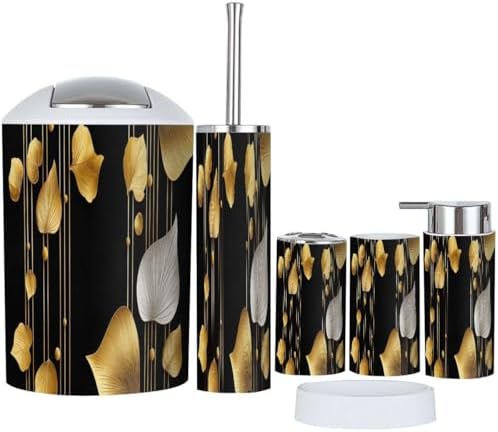 Boho 3D Golden Ginkgo Tree Bathroom Accessories Set 6 Piece