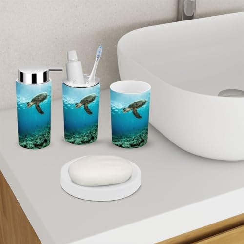 6 Piece Bathroom Accessory Set with Turtle Design