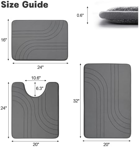 YIHOUSE 3 Piece Bath Mat Set Dark Grey