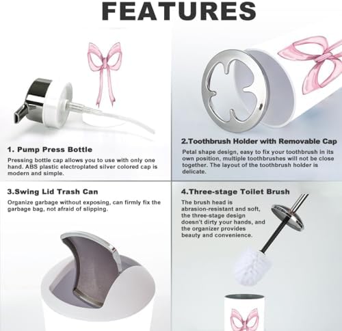 Cute Quote Bathroom Accessory Set with Trash Can