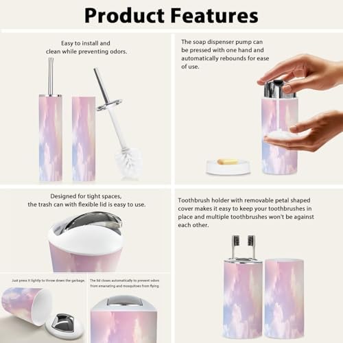 Boho Pastel Sky Bathroom Accessory Set 6 Piece