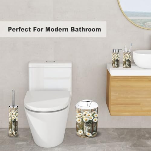 Yellow and White Daisies Bathroom Accessory Set 6 Piece