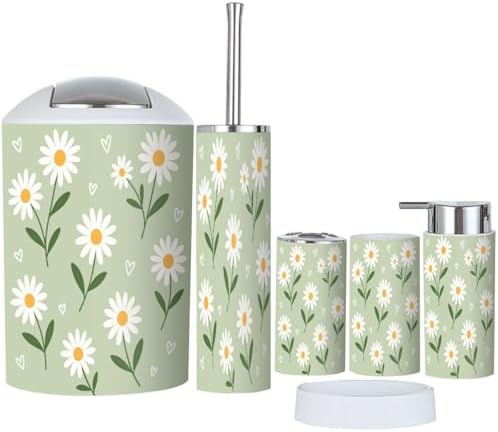 Bathroom Accessory Set 6 Piece Boho Daisy Flower Design