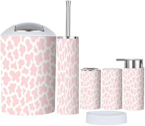 Boho Cow Print Bathroom Accessory Set 6 Piece 1